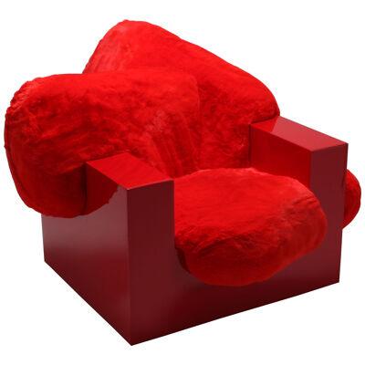 Pillow Lounge Chair in Red Lacquer and Faux Fur by Schimmel & Schweikle - 2019