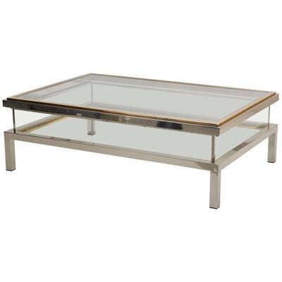 Huge Maison Jansen Sliding Top Coffee Table in Brass and Chrome