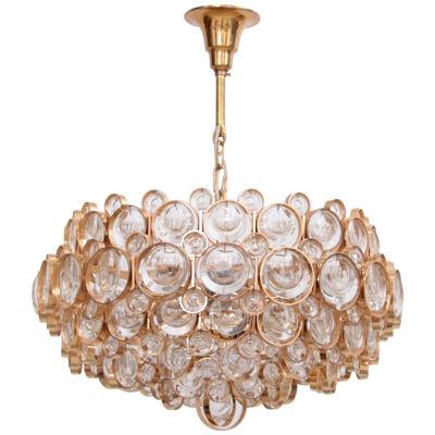 Outstanding Gilded Brass and Crystal Glass Chandelier by Palwa
