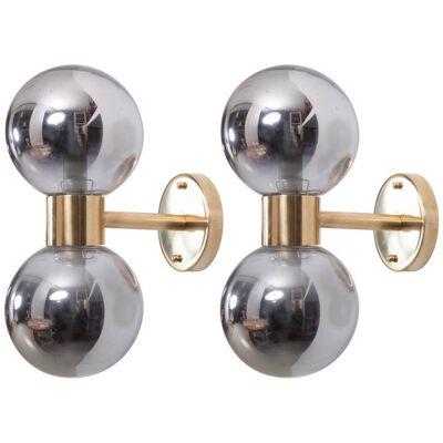 1 of 4 Brass and Mercury Glass Wall Lamps or Scones