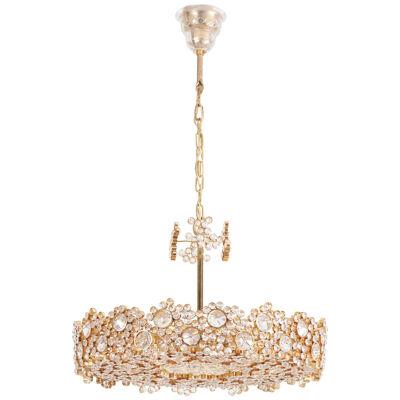 One of Seven Palwa Brass and Crystal Glass Encrusted Chandeliers, Model S101