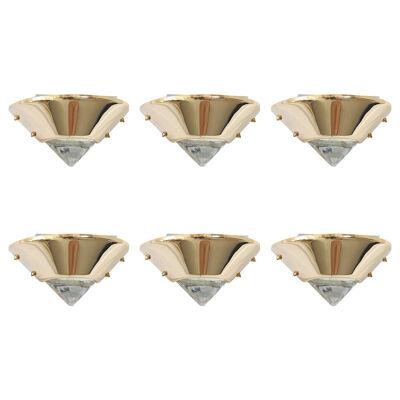 Set of Six Brutalist Style Brass and Murano Glass Sconces or Wall Lamps