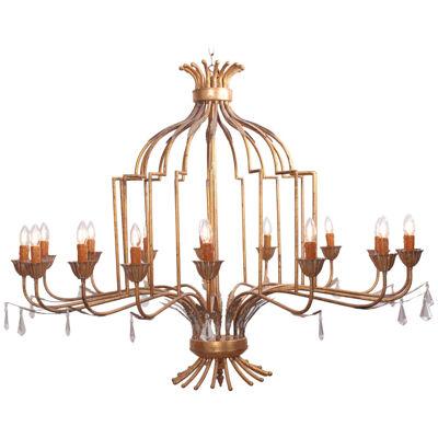 Extraordinary Huge Gilted Metal Chandelier from a Villa in France