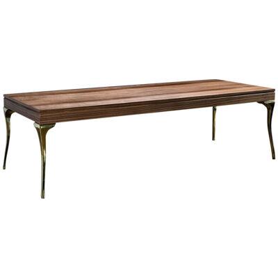 Modern Cast Bronze and Wood Coffee Table, Enzio