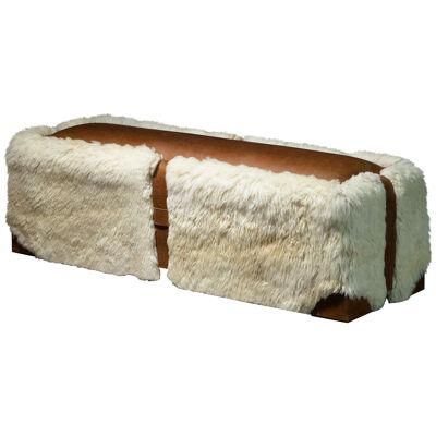Sheepskin and Leather Custom Contemporary Bench, Ovino