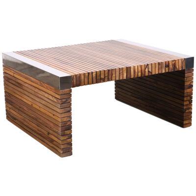 Sculptural Exotic Wood Slated Coffee Table with Nickel-Plated Details, Argilla