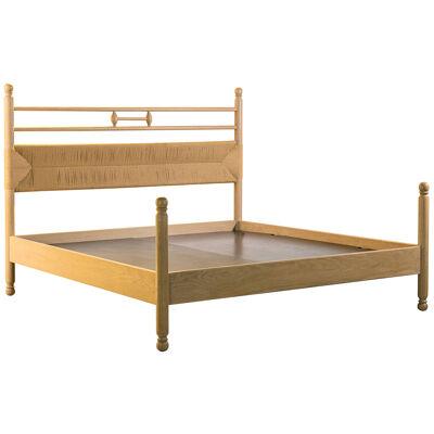 Turned Wood King Bed with Woven Rush Headboard, Luigi 'in Stock'