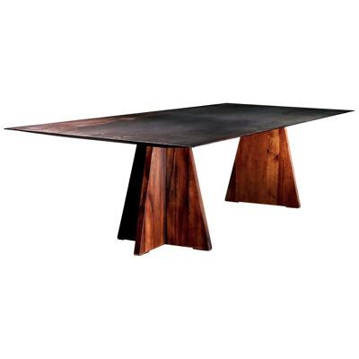 Waxed Patinated Iron and Exotic Wood Dining Table, Fierro, in Stock