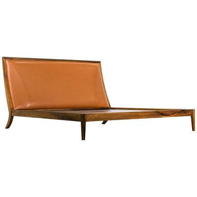Modern Exotic Argentine Rosewood and Leather Ergonomic Bed, Belgrano 