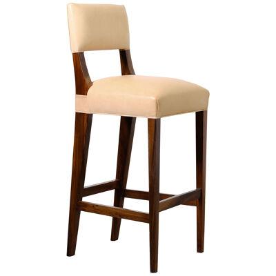 Modern Bar Stool in Argentine Exotic Wood and Leather, Bruno