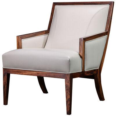 Contemporary Lounge Chair in Wood and White Leather, Belgrano