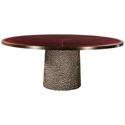 Upholstered Round Game Table with Metallic Carved Base, Giada