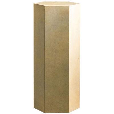 Genuine Parchment Modern Minimal Side Table or Pedestal, Pergamino Hex Alto