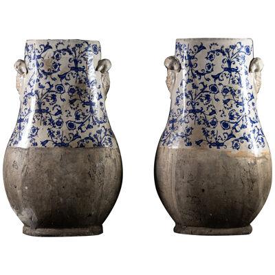 Pair of Stoneware Vases with floral Decoration