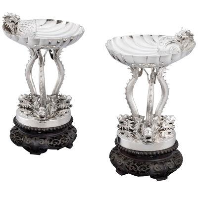 Pair of Chinese Export Silver Dishes