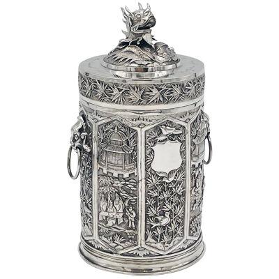 Chinese Export Silver Biscuit Box with Naval Inscription