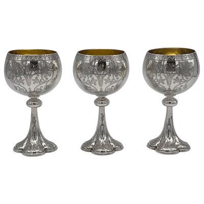 Set of 3 Victorian Silver Goblets
