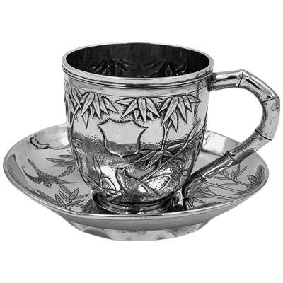 Chinese Export Silver Tea Cup and Saucer