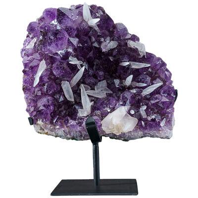 Genuine Amethyst Crystal Cluster with Calcite on Stand from Uruguay (17.5 lbs)