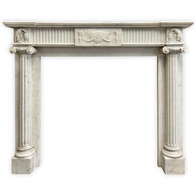 An English Regency Statuary White Marble Columned Fireplace mantel 