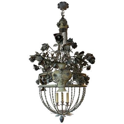 A Large Italian Gilt and Wrought Iron Chandelier