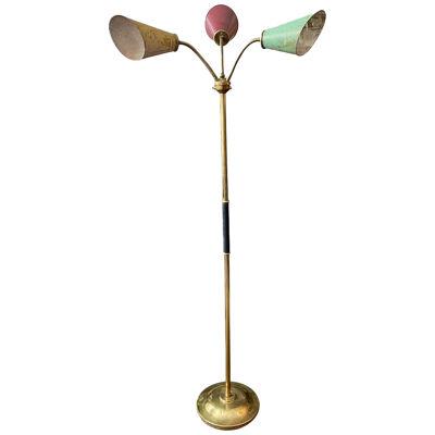 French Tri Cone Brass Floor Lamp in the Manner of Mategot