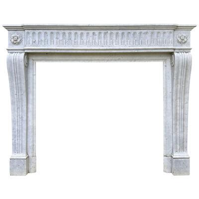 An Antique French Louis XVI Style Carrara Marble Fireplace Mantel 