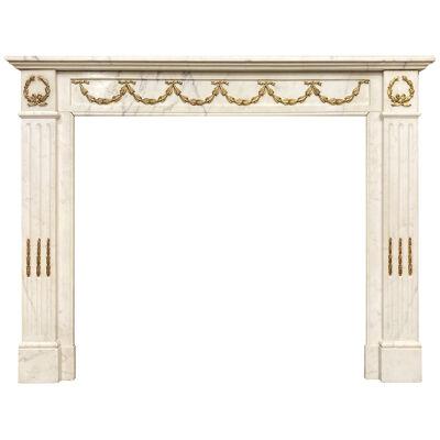 An Antique Statuary White Marble French Louis XVI Style Fireplace Mantel 