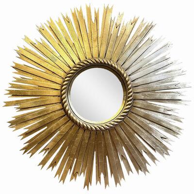 Huge Gold Gilt Carved Mahogany Sunburst Convex Mirror 