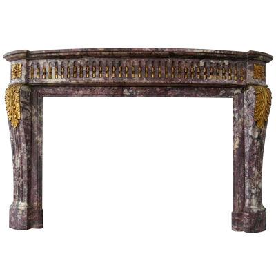 Antique Louis XVI Style Breche Violette Marble Fireplace Mantle