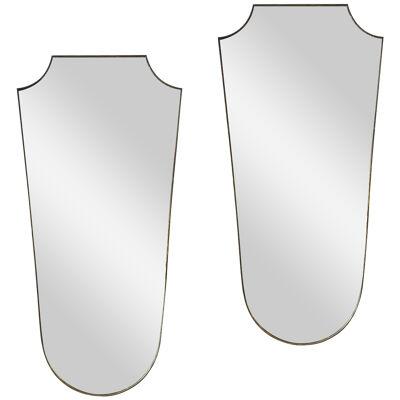 A Pair Of Large Italian Midcentury Brass Shield Mirrors 
