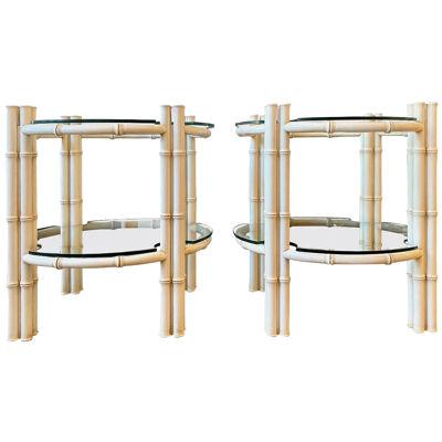 Pair of Faux Bamboo Circular Side Tables