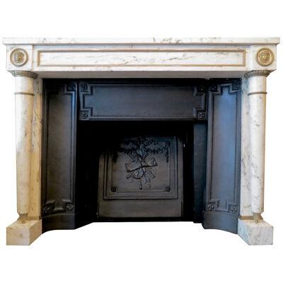 19th Century French Empire Style Fireplace Mantel in Breche Marble