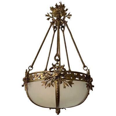 Large Gilt Bronze French Empire Style Chandelier