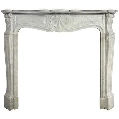 An Antique French Louis XV Style Carrara Marble Fireplace Mantel 
