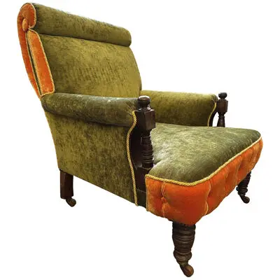 A Reupholstered Antique English Victorian Library Armchair 