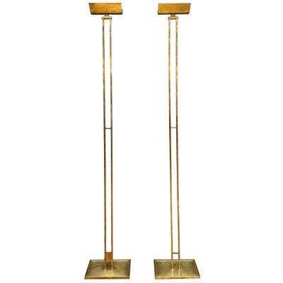 A Pair of Tall French Brass Uplighter Floor Lamps