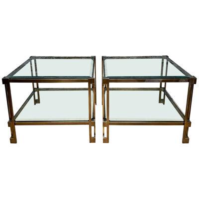 Pair of French Patinated Brass Two Tiered Side Tables