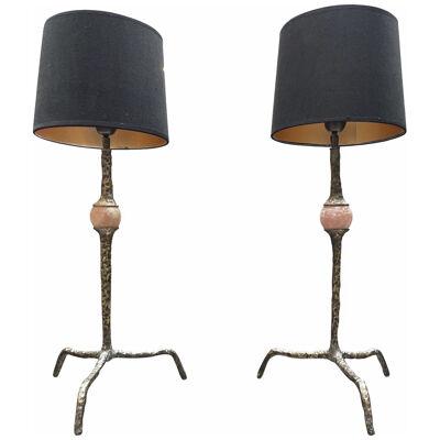 Pair of Brass and Quartz Organic Table Lamps