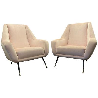 A Pair of Italian Mid-Century Velvet Armchairs