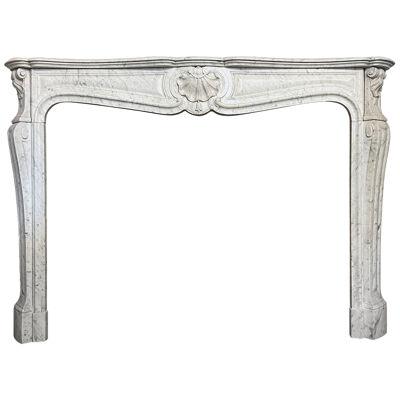 Large Antique French Louis XV Carrara Marble Fireplace 