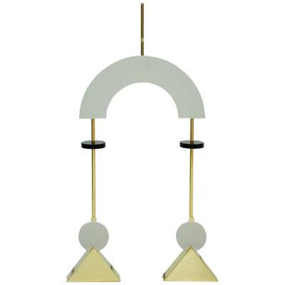 Mid-Century Modern Style White Lacquered Wood and Bronze Pendant Lamps