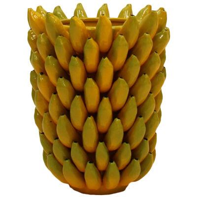 Italian Ceramic Vase with Yellow Banana Motifs
