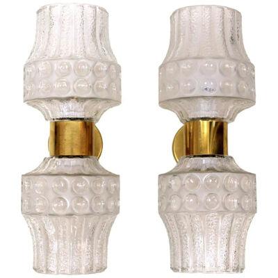 Mid-Century Modern Style Murano Glass and Brass Pair of Italian Sconces
