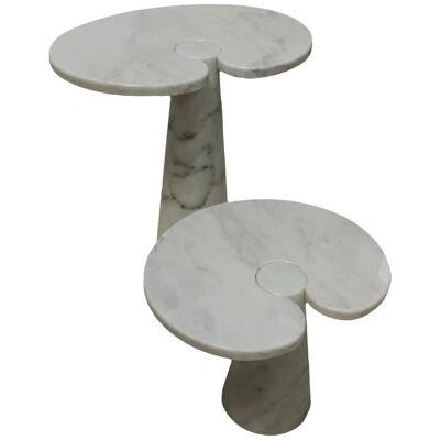 Original Angelo Mangiarotti Italian "Eros" Carrara Marble Side Tables