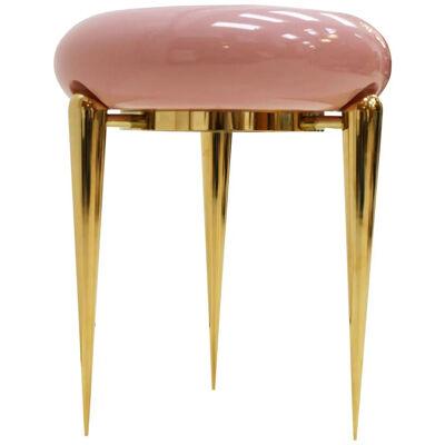 Modern Pink Lacquered and Brass German Coffee Table