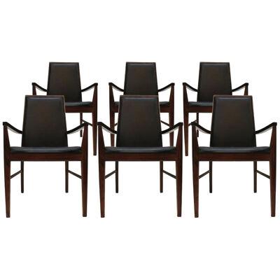 Mid-Century Modern Set of Six Leather Dyrlund Danish Chairs, 1960s