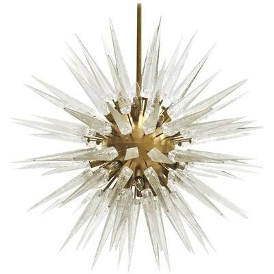 Mid-Century Modern Sputnik Murano Glass and Brass Italian Chandelier