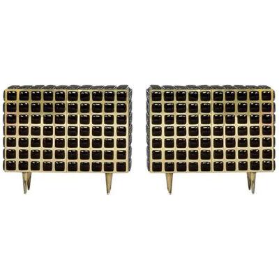 Mid-Century Modern Style Brass and Black Glass Pair of Italian Sideboards