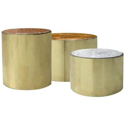 L.A. Studio Modern Brass and Marble Set of Three Italian Side Tables